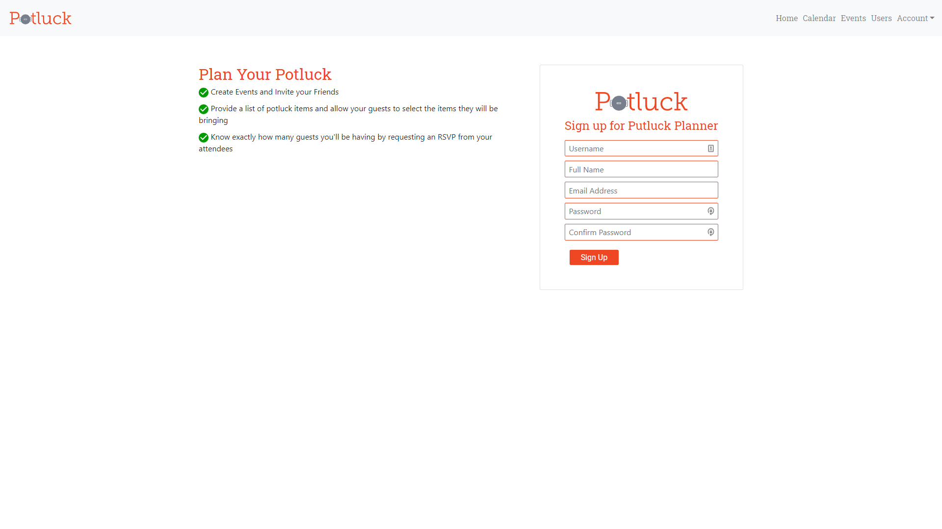 Potluck Planner Screenshots